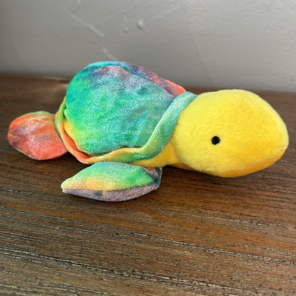 A&A Plush Inc Beanie PVC Pellet Plush Sea Turtle Tie Dye Yellow Pink Blue Green - Picture 6 of 9